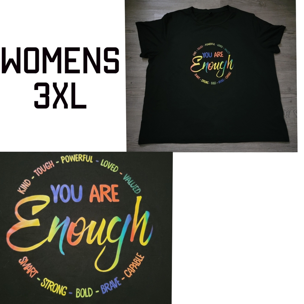 Women's Black You Are Enough Rainbow Graphic Tee 3XL
